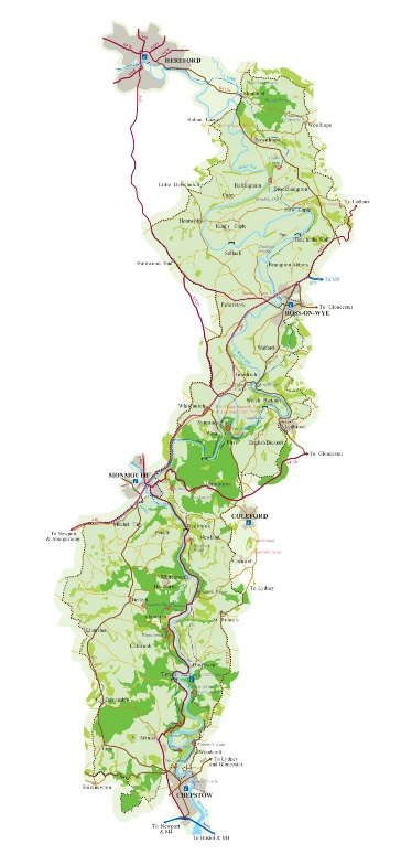 Map of the Wye Valley National Landscape from Ross-on-Wye to Chepstow
